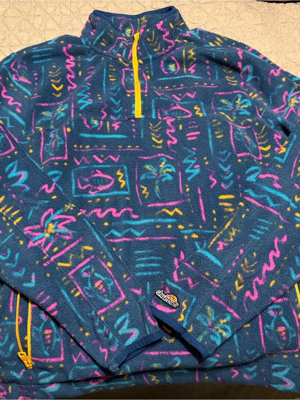 Chubbies Men’s Teal Patterned Quarter-Zip Fleece Pullover